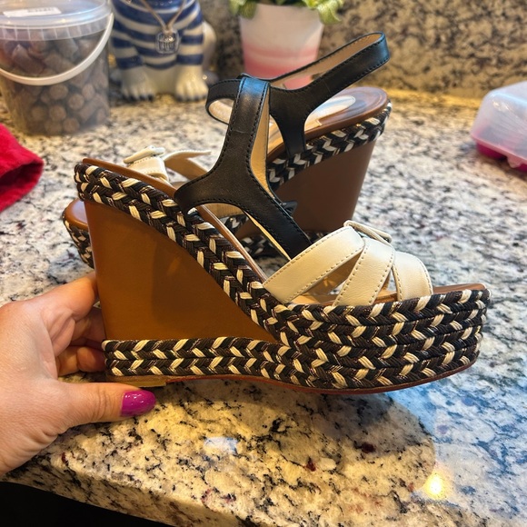 EUC Christian Louboutin wedges, size 36 (US size 6), white and black leather - Picture 8 of 10